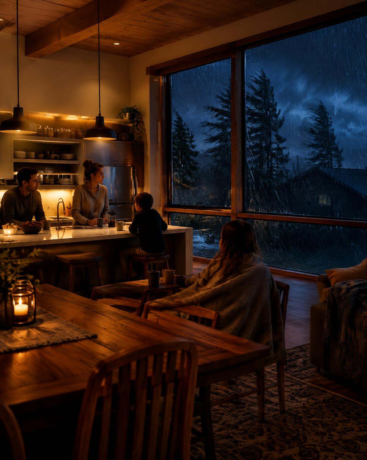 Family warm and lit at home during a Vancouver windstorm power outage